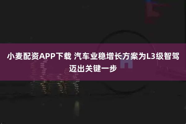小麦配资APP下载 汽车业稳增长方案为L3级智驾迈出关键一步